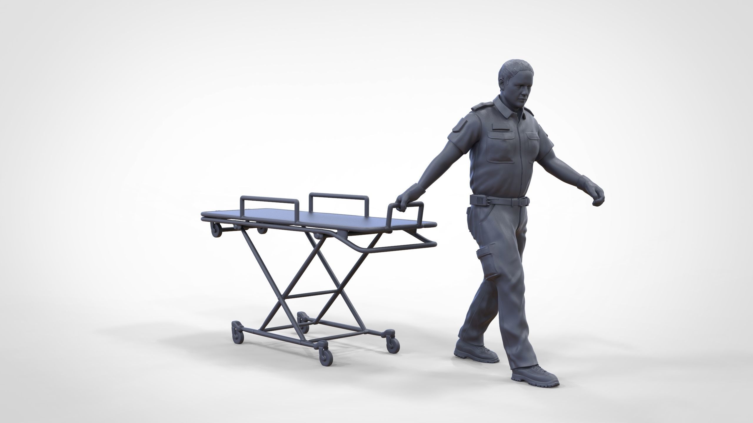N1 Ambulance worker pulling wheeled stretcher or trolley 3D print model_14