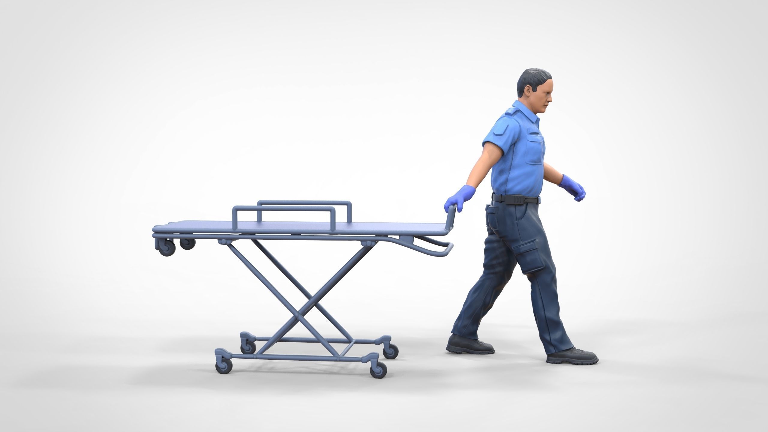 N1 Ambulance worker pulling wheeled stretcher or trolley 3D print model_12