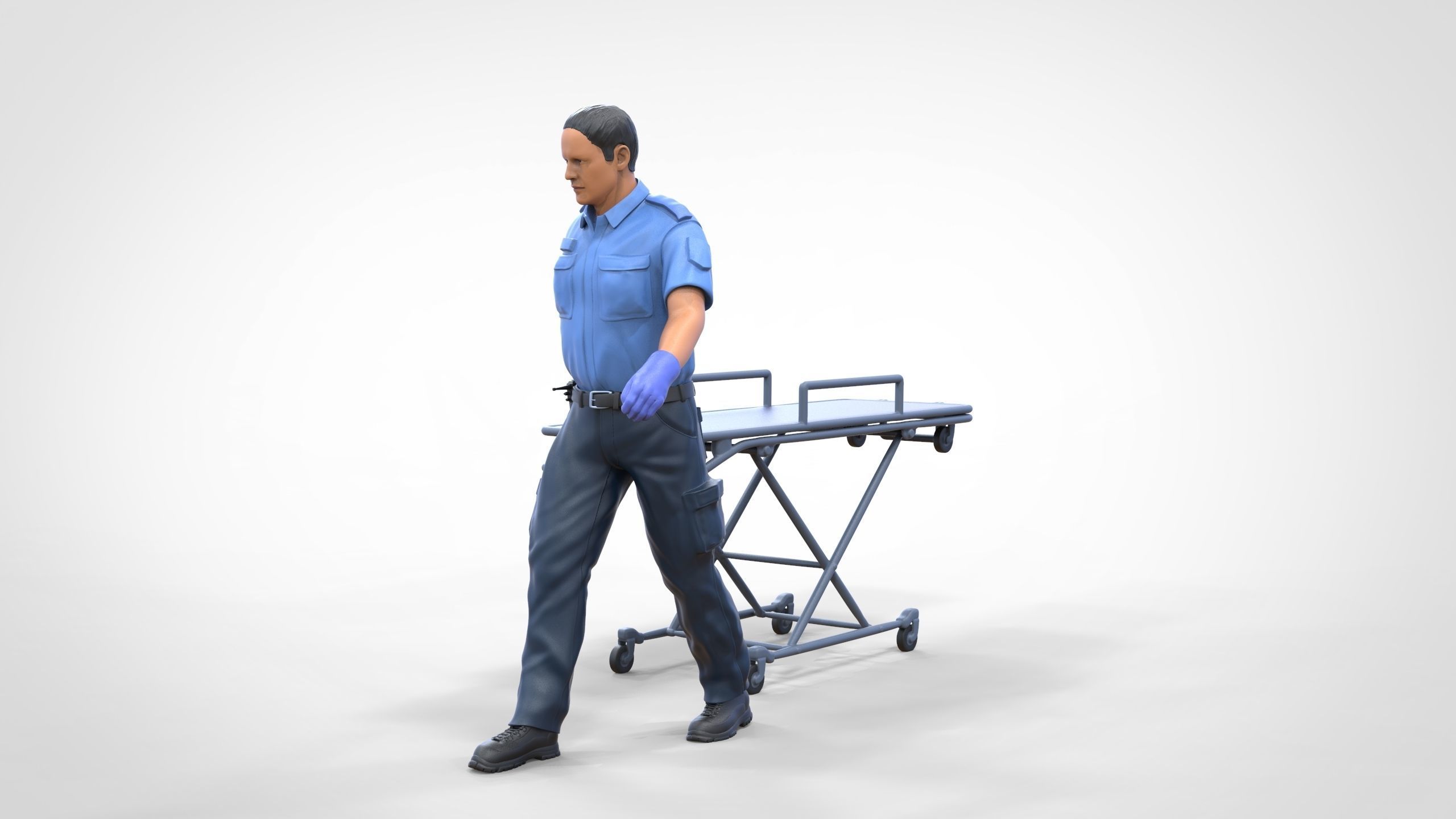 N1 Ambulance worker pulling wheeled stretcher or trolley 3D print model_4