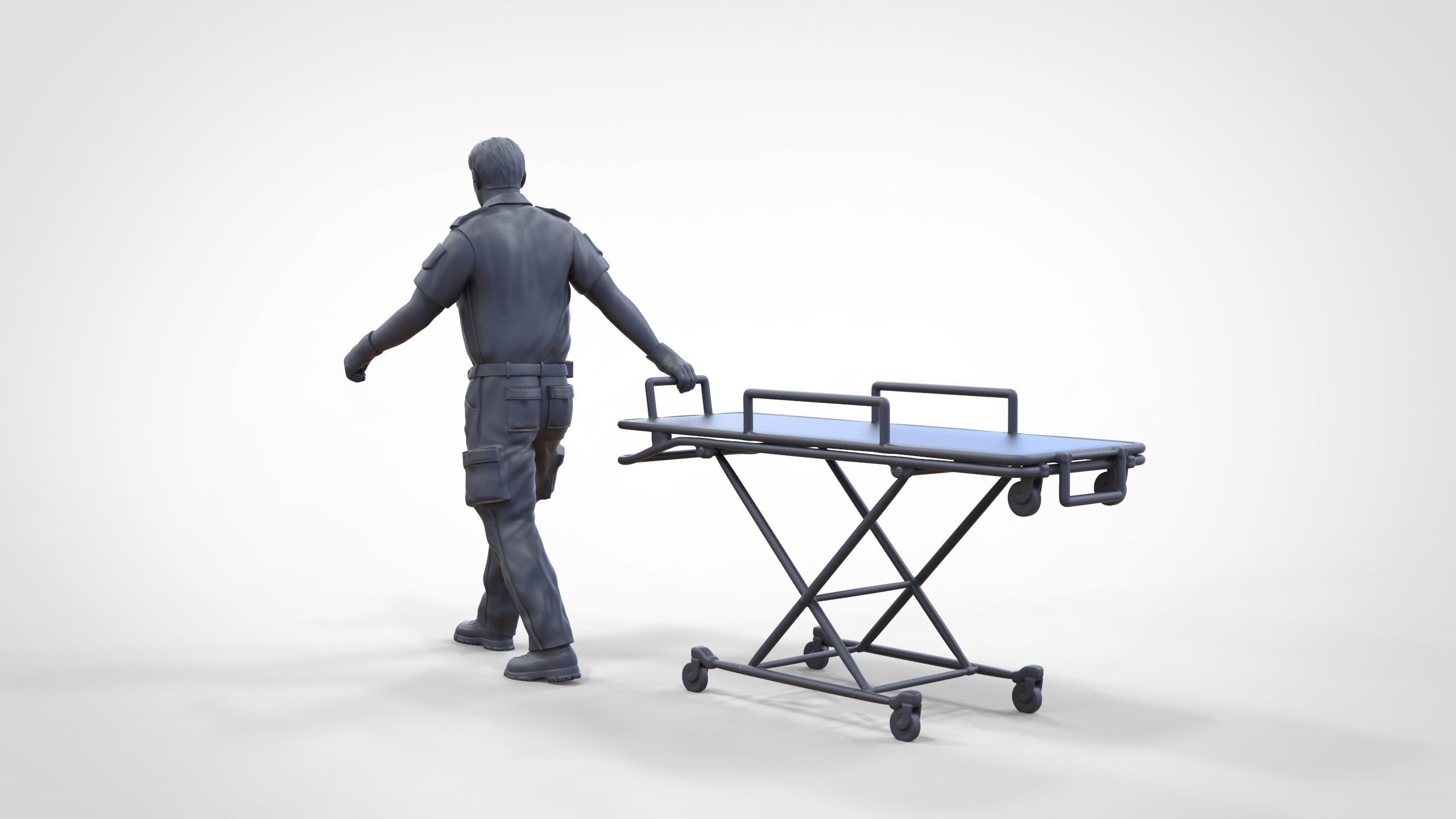 N1 Ambulance worker pulling wheeled stretcher or trolley 3D print model_17