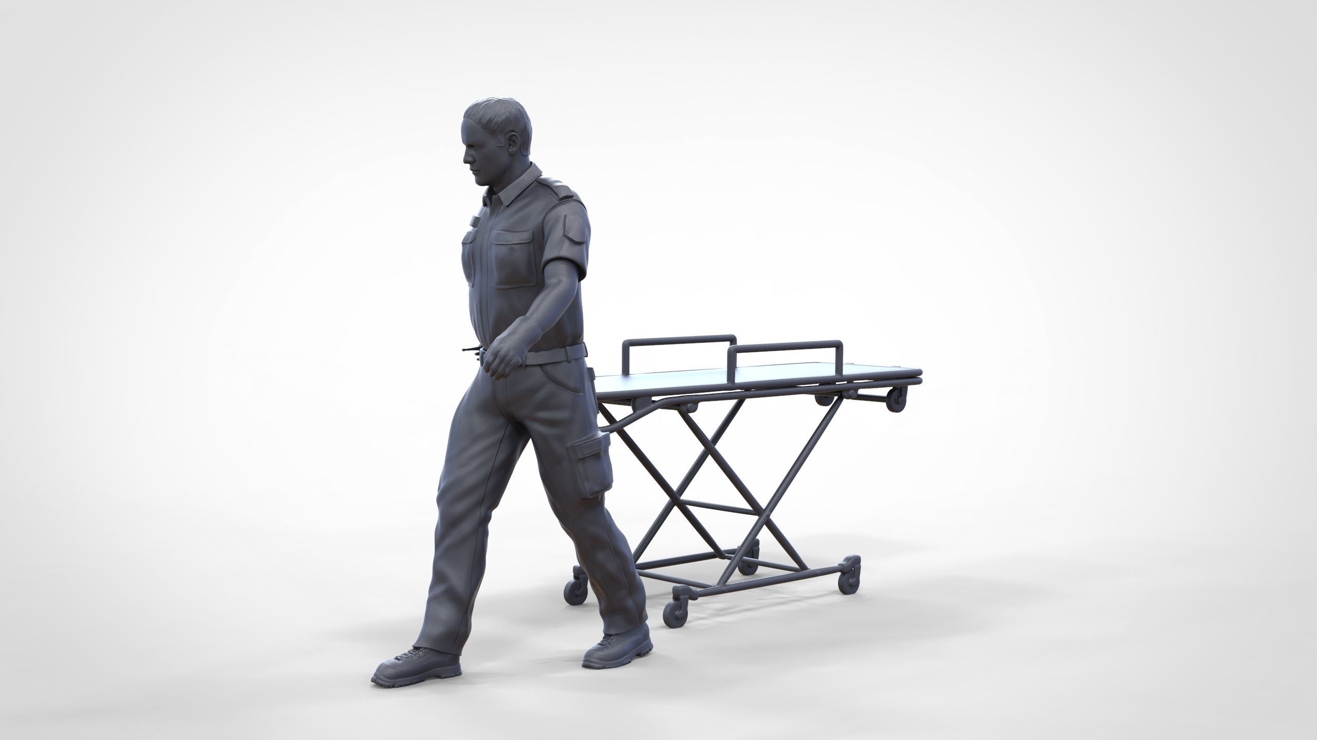N1 Ambulance worker pulling wheeled stretcher or trolley 3D print model_15