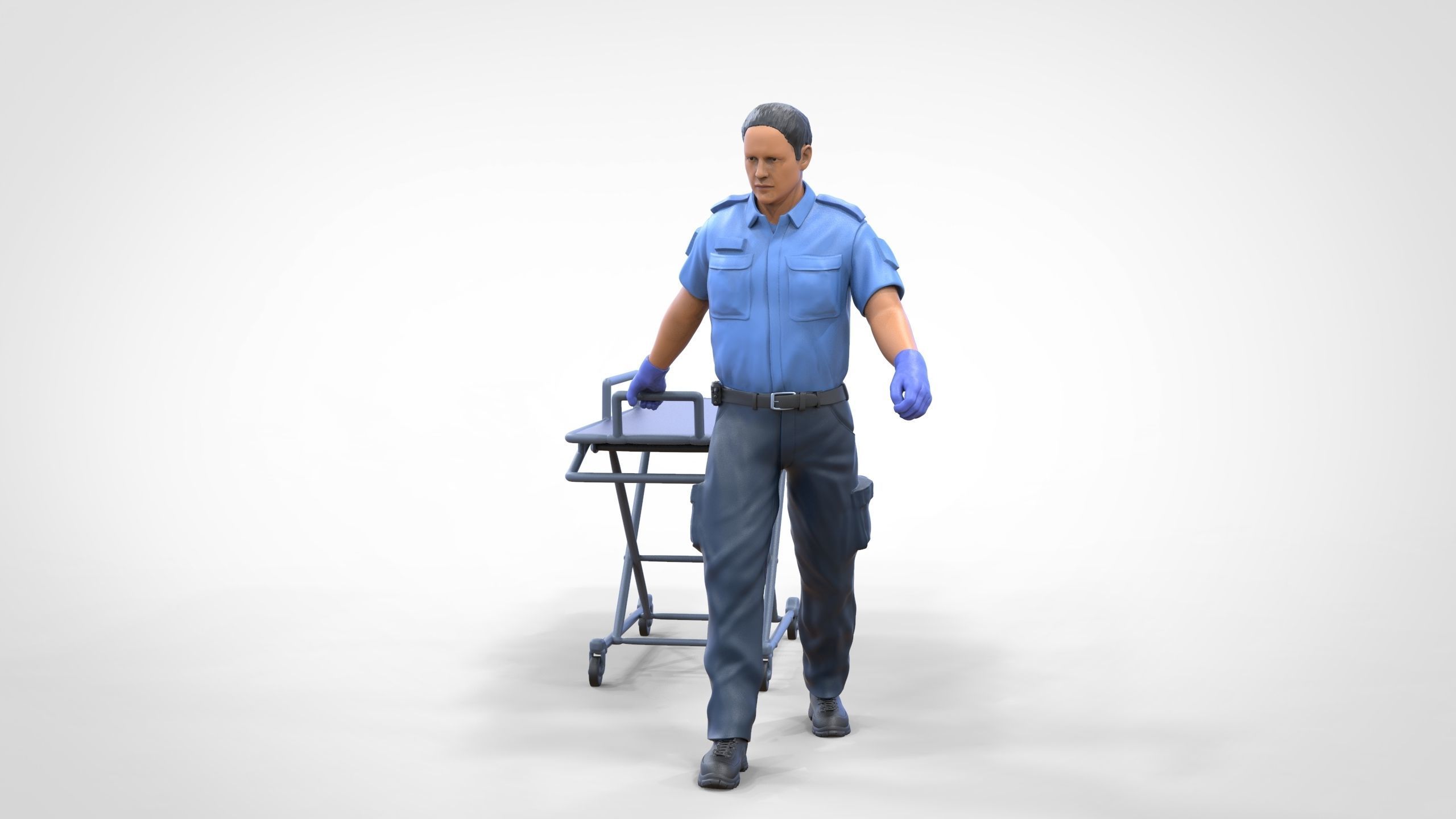 N1 Ambulance worker pulling wheeled stretcher or trolley 3D print model_3
