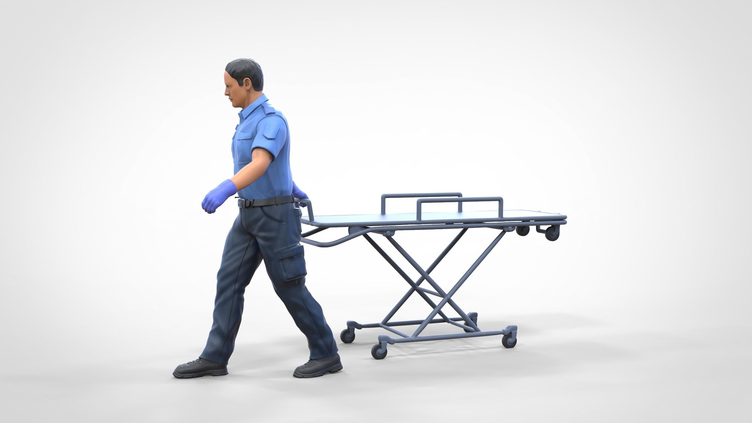 N1 Ambulance worker pulling wheeled stretcher or trolley 3D print model_5