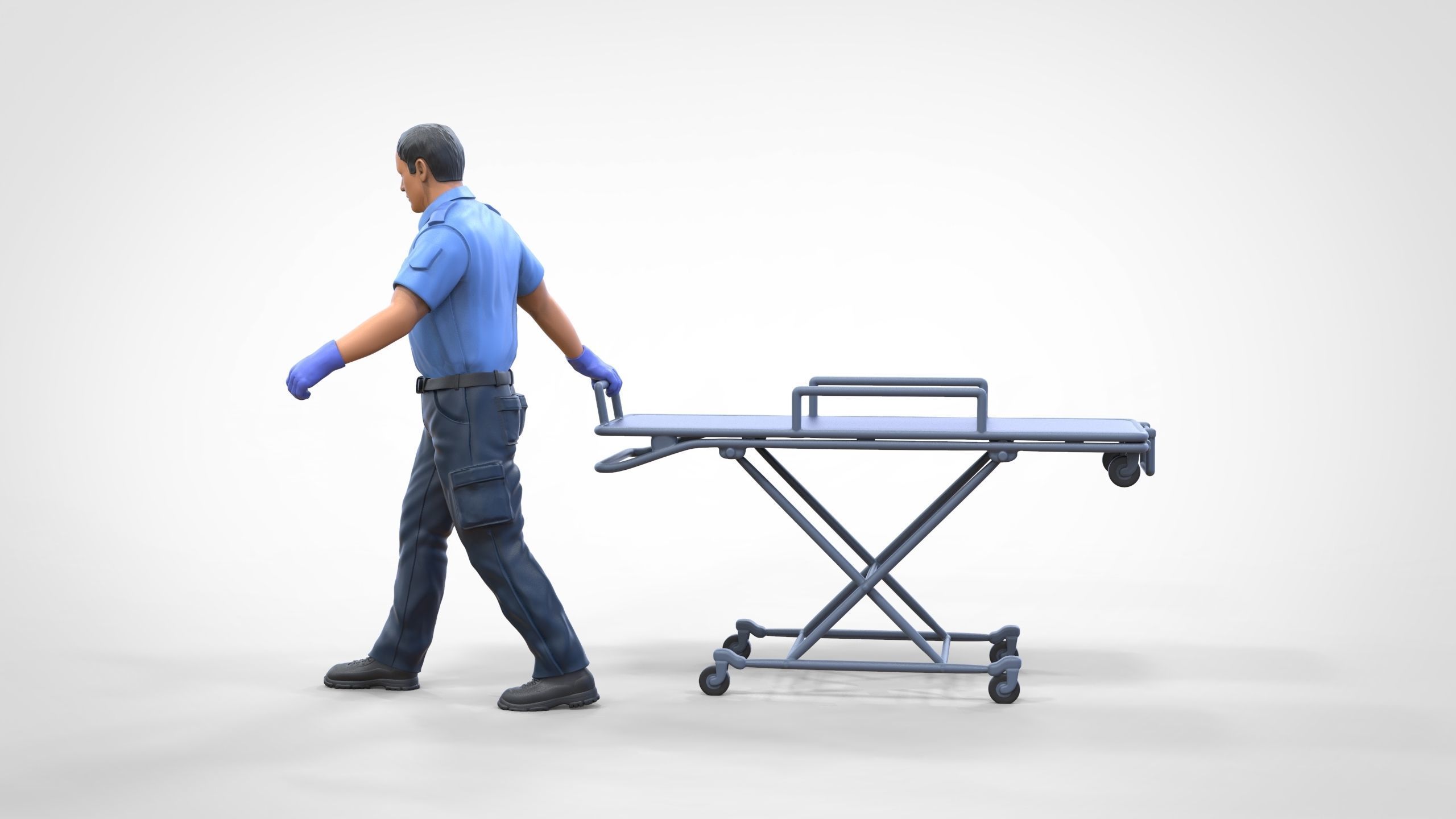 N1 Ambulance worker pulling wheeled stretcher or trolley 3D print model_6