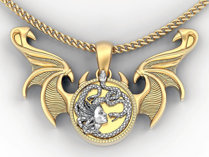 Fantasy Medusa wings silver  gold printable jewelry 3D model 3D print model