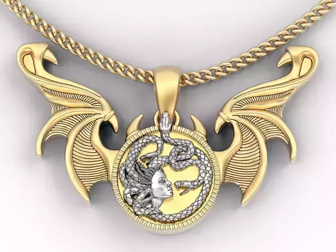 Fantasy Medusa wings silver  gold printable jewelry 3D model