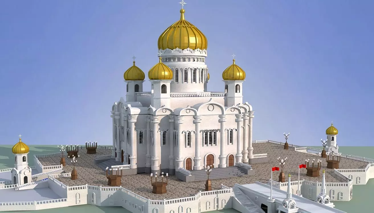 mosque christian cathedral in moscow 3D model_0