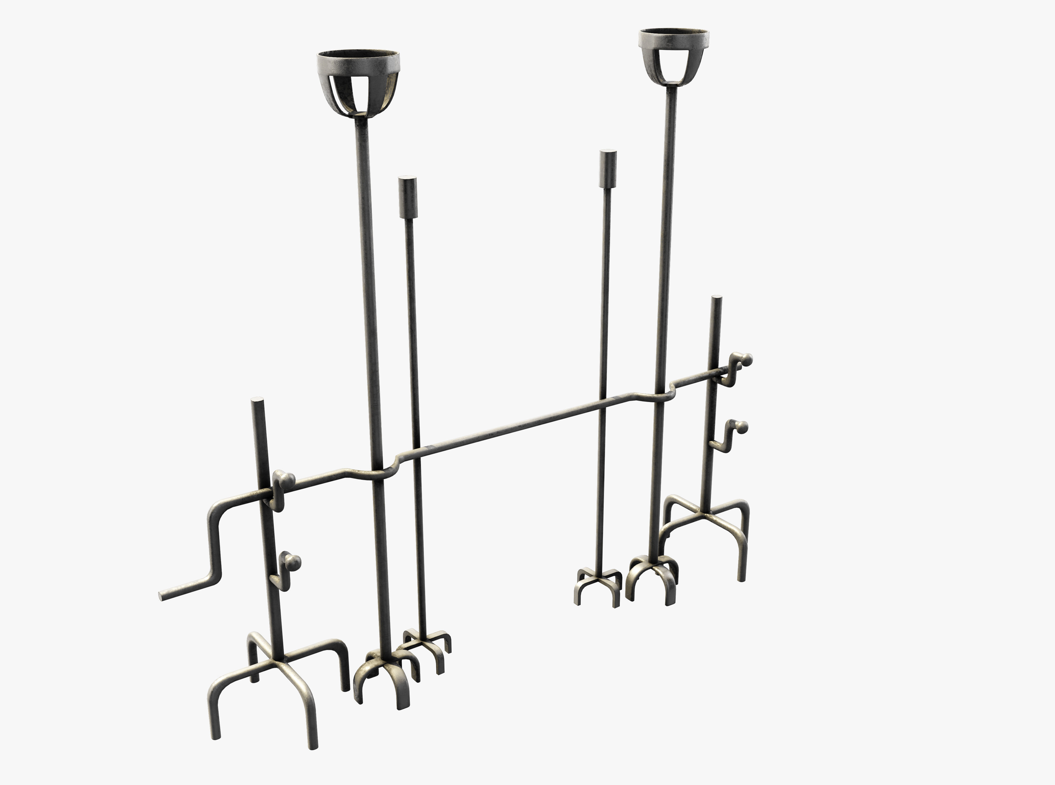 Blacksmith set of metal rods and hooks Low-poly 3D model_2