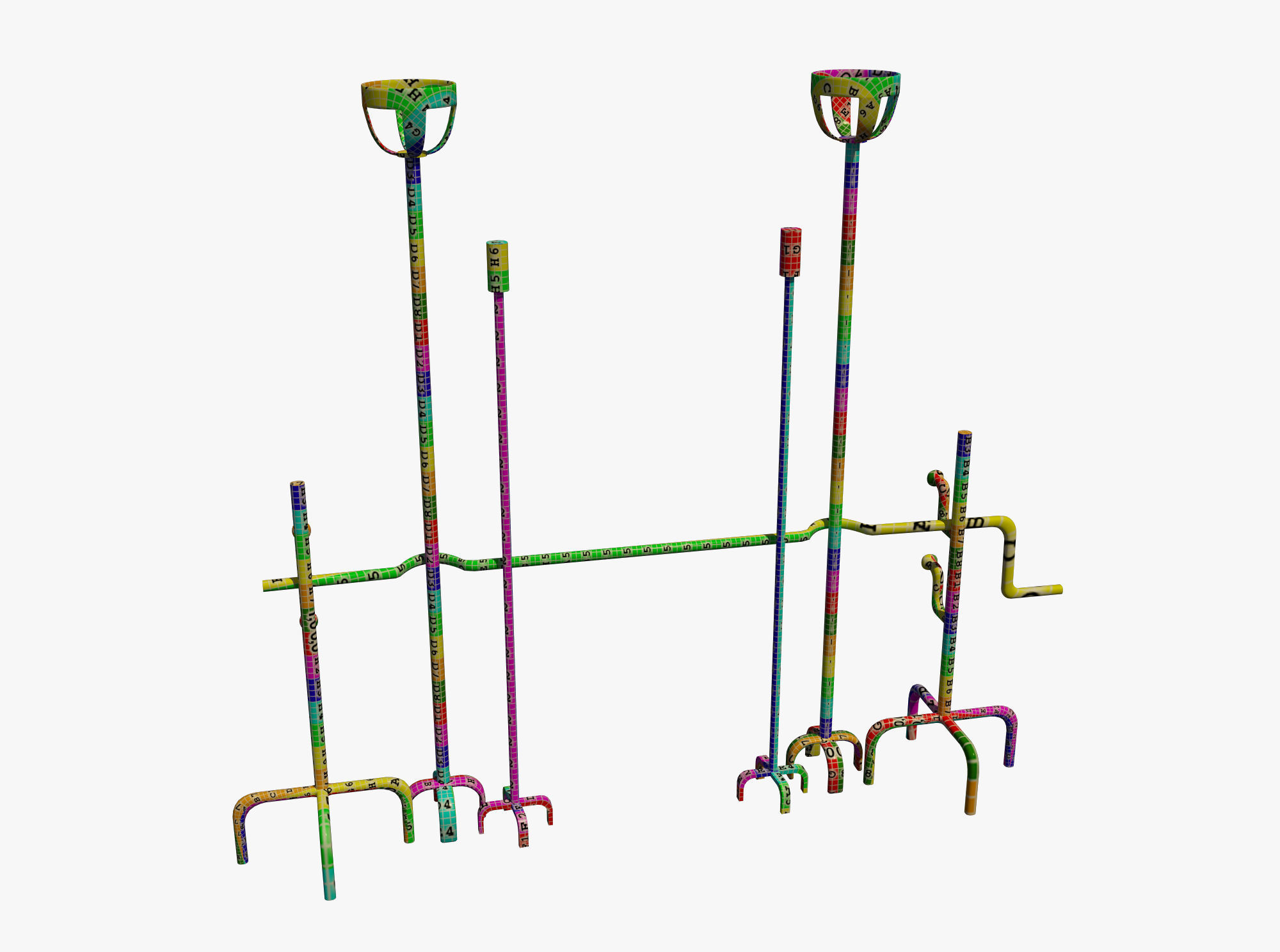 Blacksmith set of metal rods and hooks Low-poly 3D model_5