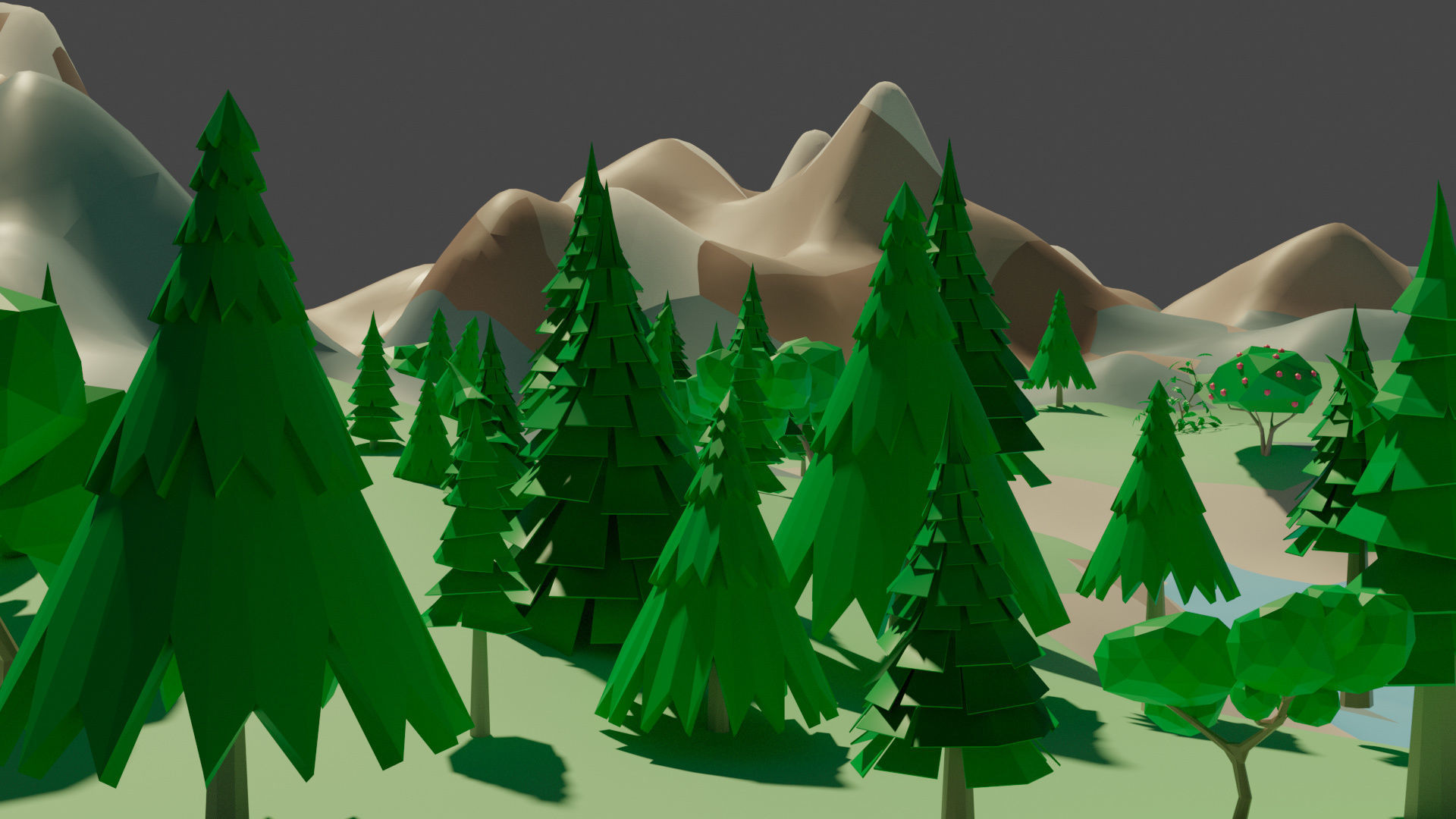 Cartoon vegetation Low-poly 3D model_1