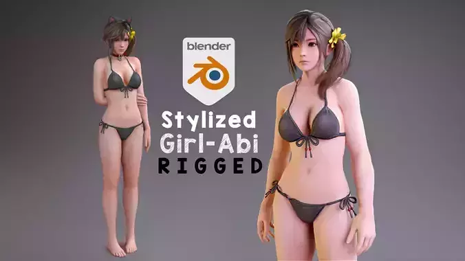 Stylized bikini girl  Abi rigged 3D model