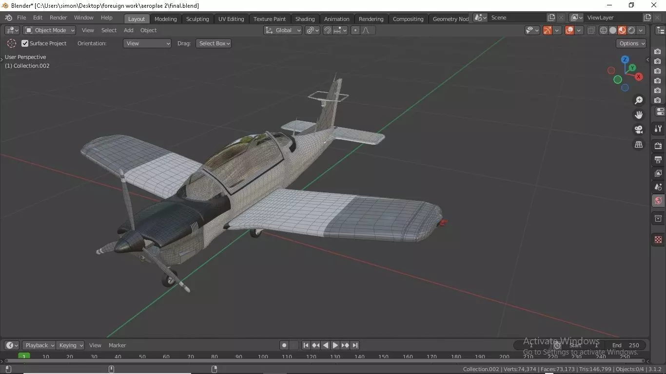 Helicopter plane flying in sky Low-poly 3D model_0