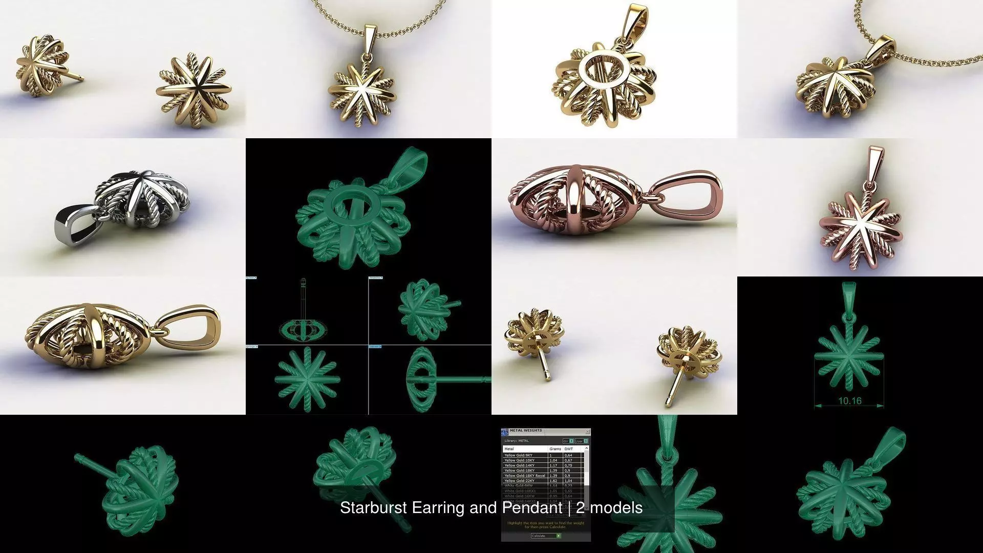 Starburst Earring and Pendant 3D Model Collection_0