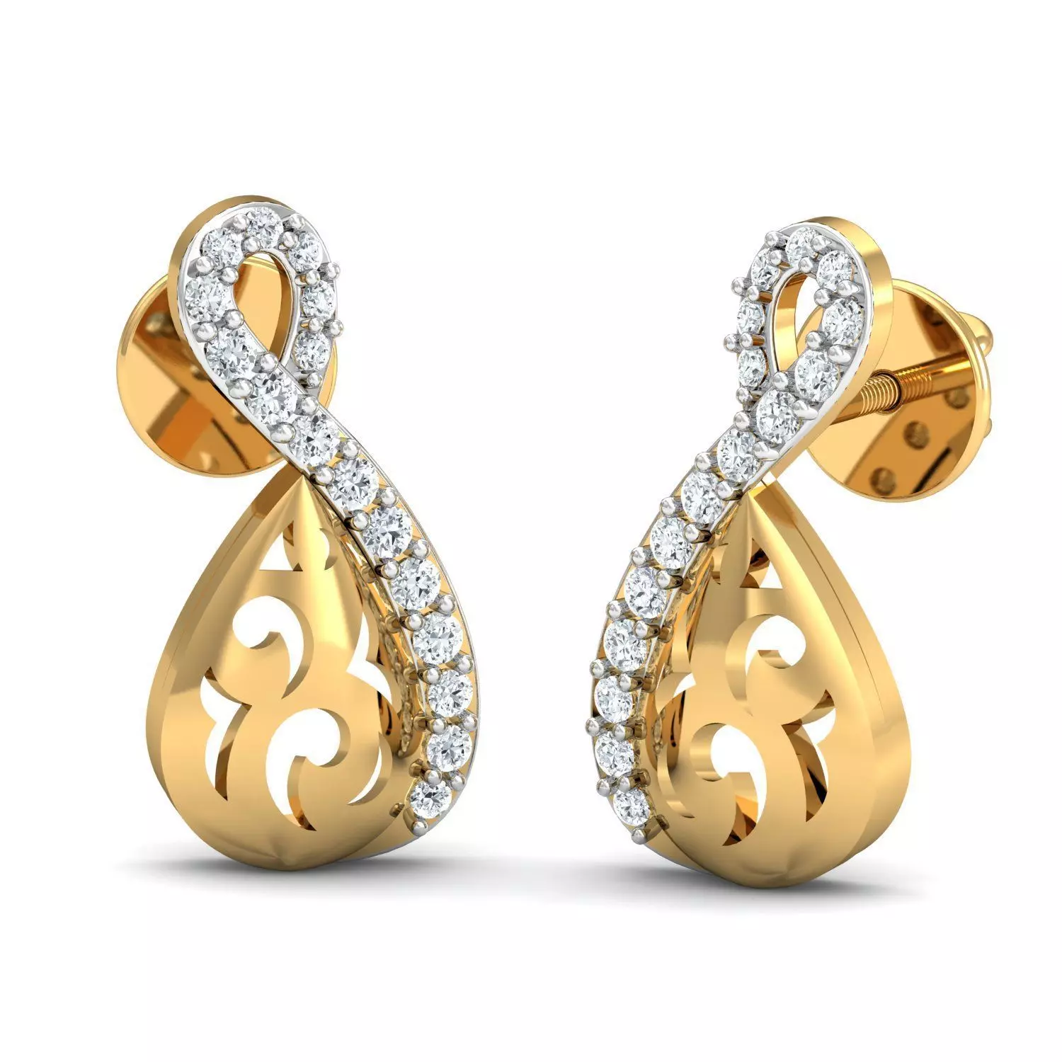 Earring 3dm STL FBX OBJ Render Details pair of gold earrings ... 3D print model
