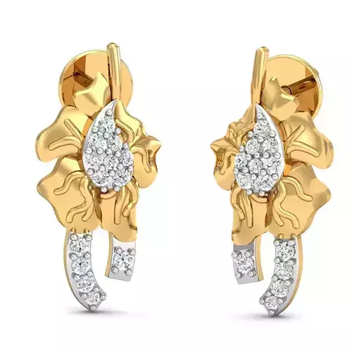 Earring 3dm STL FBX OBJ Render Details gold flower pendant wi... 3D print model