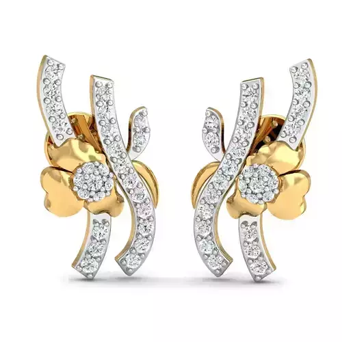 Earring 3dm STL FBX OBJ Render Details gold diamond stud 3D print model