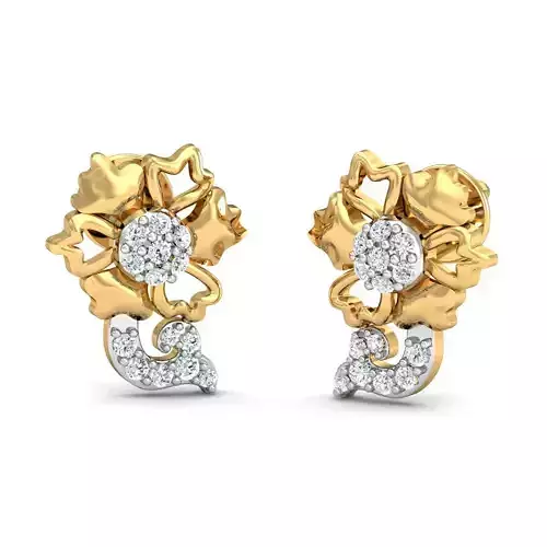 Earring 3dm STL FBX OBJ Render Details gold flower pendant with diamonds