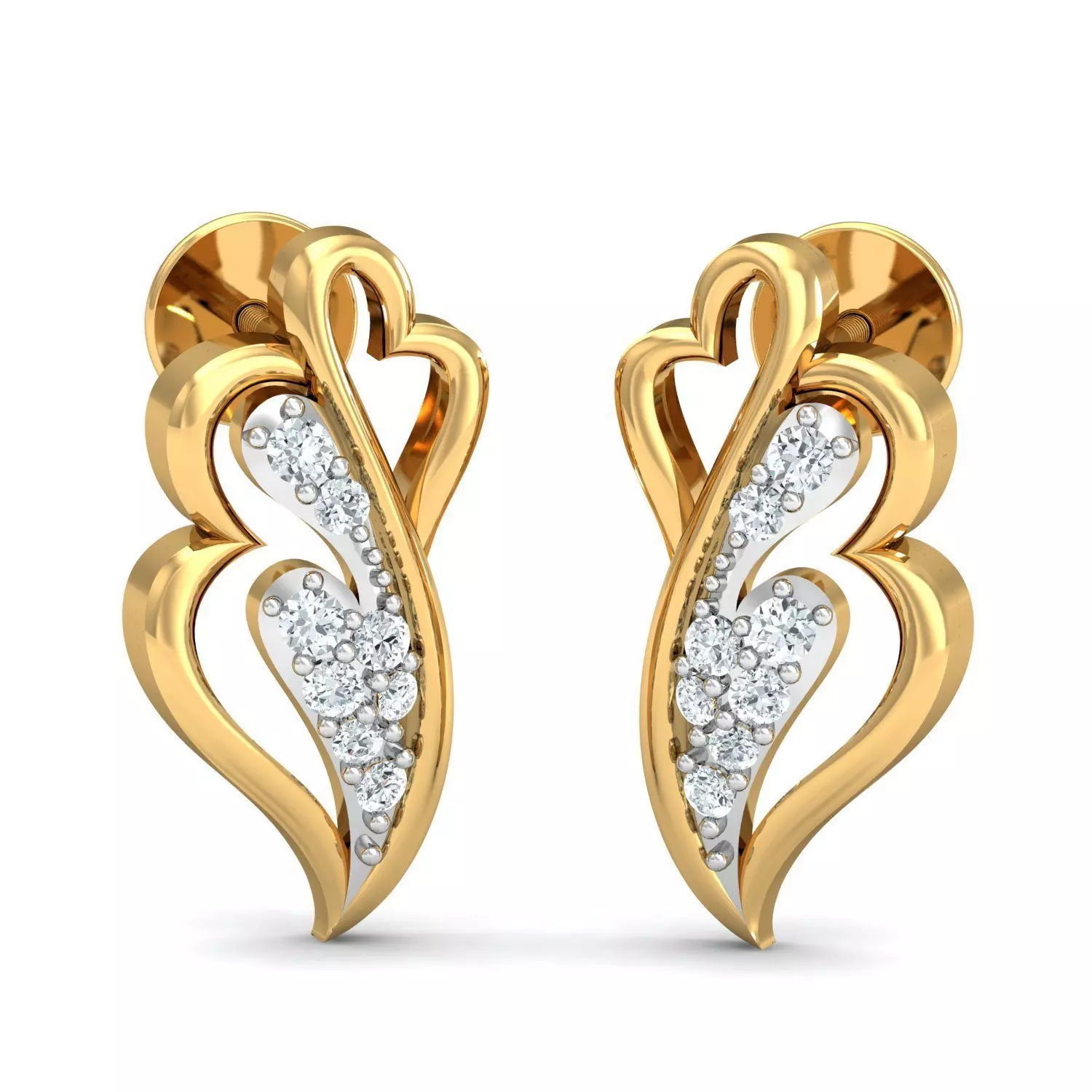 Earring 3dm STL FBX OBJ Render Details two diamond earrings gold 3D print model