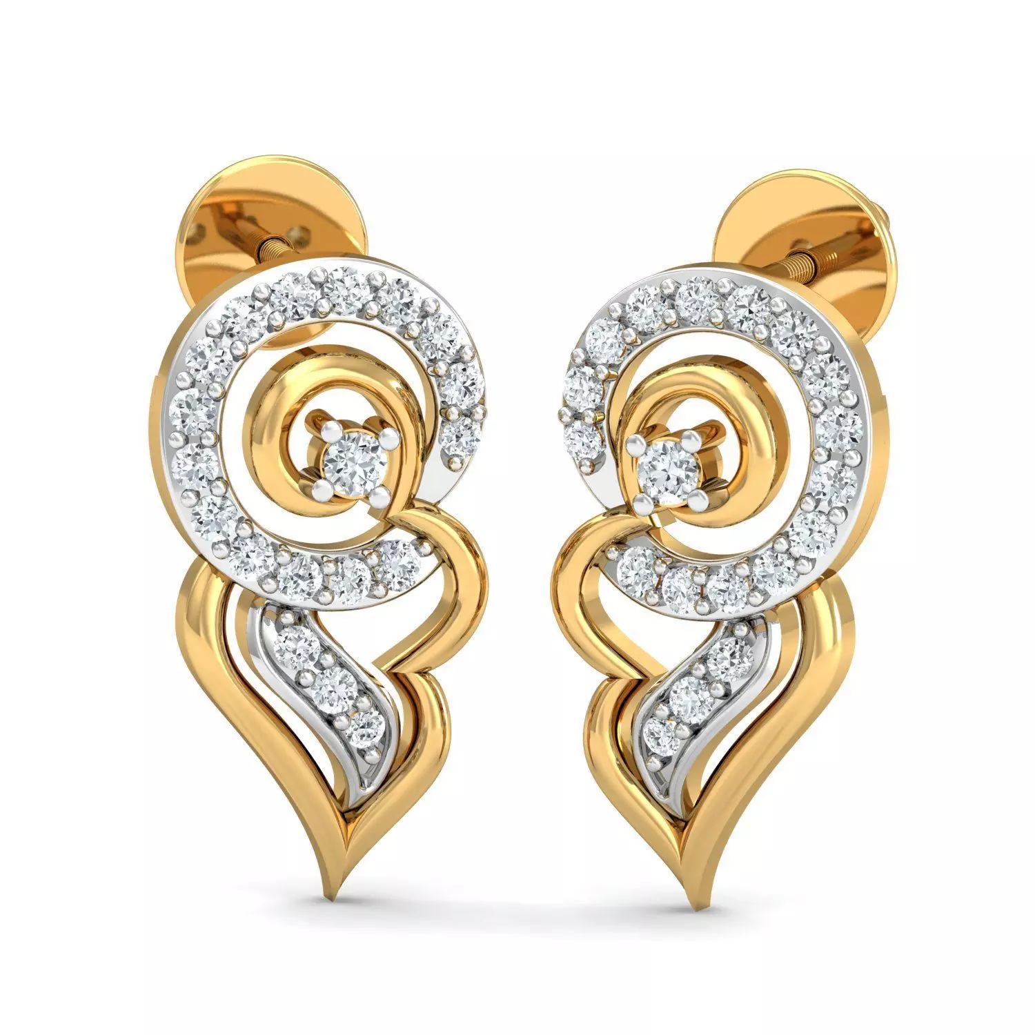 Earring 3dm STL FBX OBJ Render Details two diamond earrings gold 3D print model