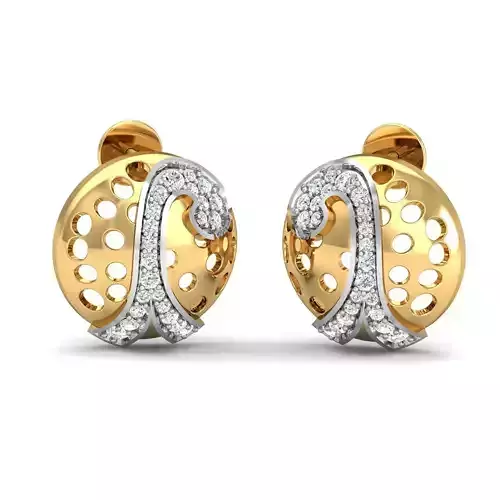 Earring 3dm STL FBX OBJ Render Details gold and diamond stud ... 3D print model