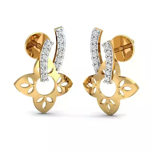 Earring 3dm STL FBX OBJ Render Details gold flower shaped with diamonds
