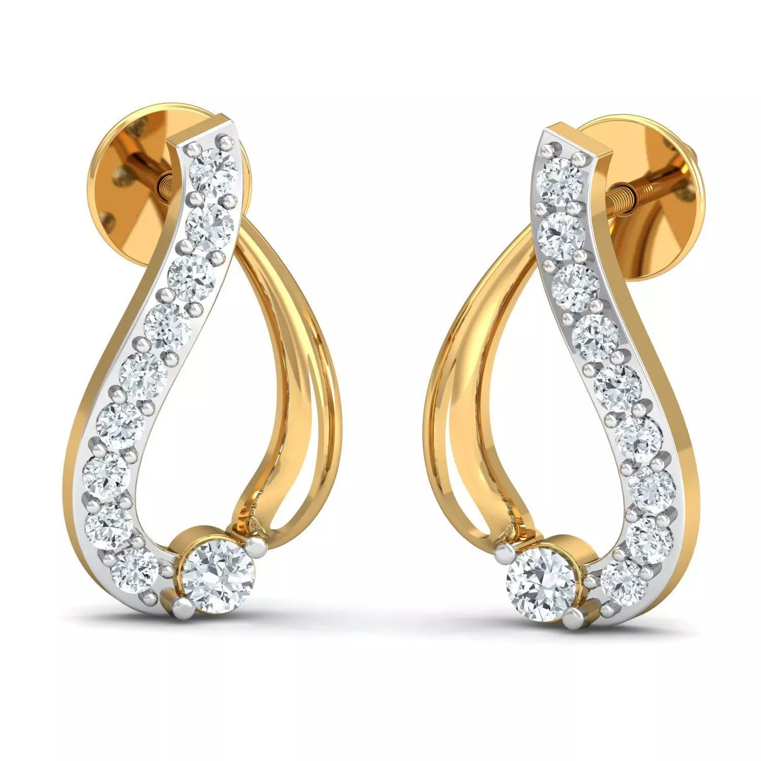 Earring 3dm STL FBX OBJ Render Details pair of diamond earrin... 3D print model
