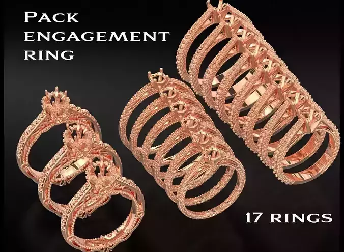 Pack Diamond engagement ring  3D Model Collection