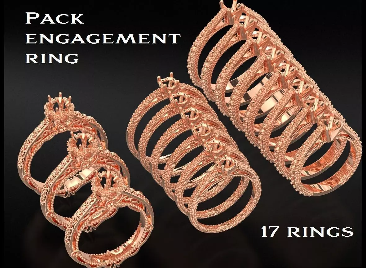 Pack Diamond engagement ring  3D Model Collection_0