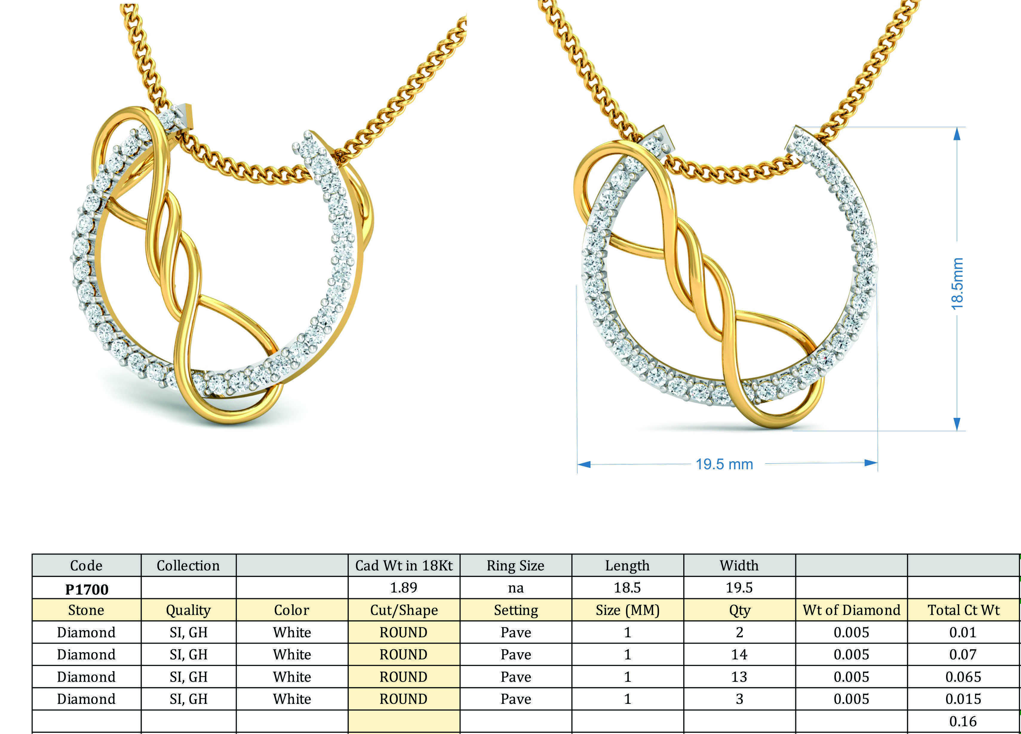 Pendant 3dm STL FBX OBJ Render Details infinity with diamonds... 3D print model_3
