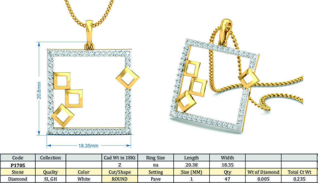 Pendant 3dm STL FBX OBJ Render Details diamond in gold 3D print model_3