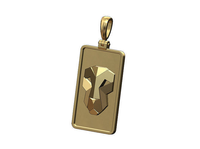 Geometric lion head gold bar pendant with bail 3D print model