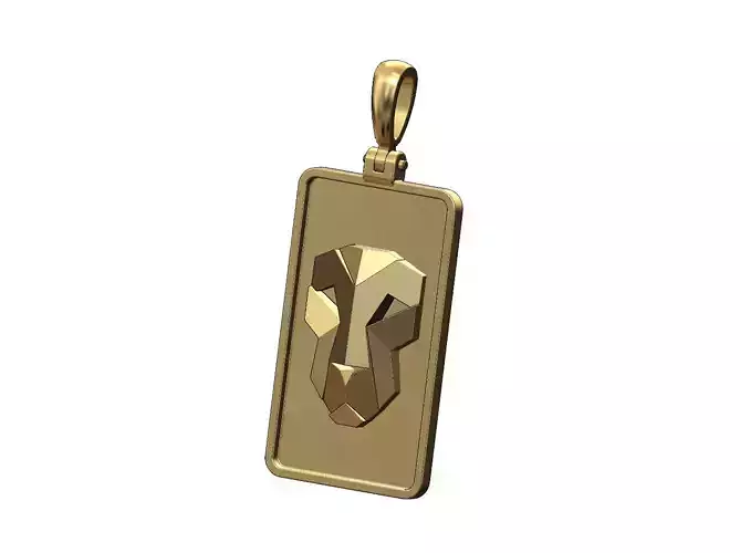 Geometric lion head gold bar pendant with bail