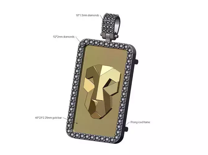 Geometric lion diamond frame gold bar pendant