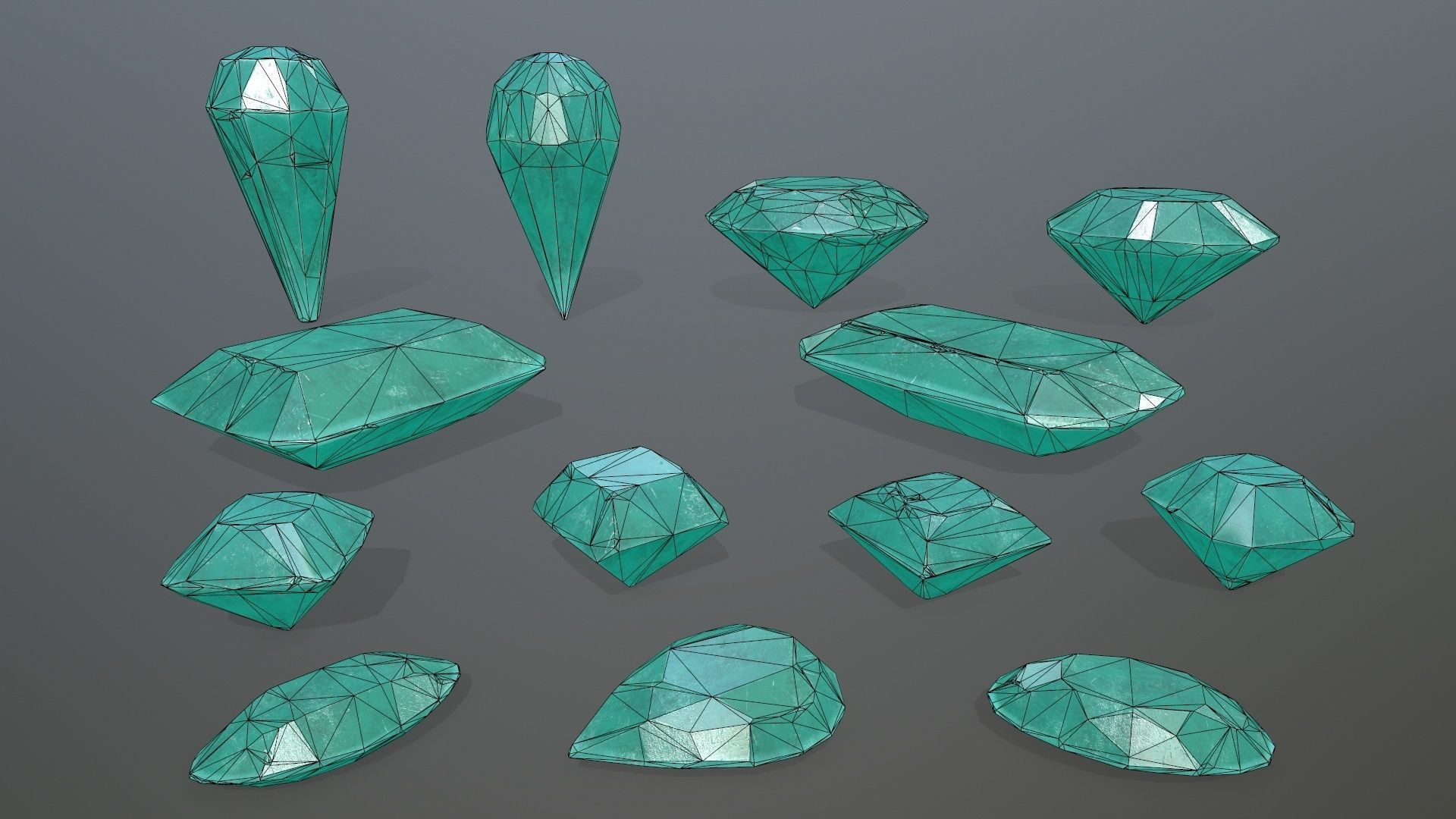 Gem Set emeralds in shapes and sizes Low-poly 3D model_14