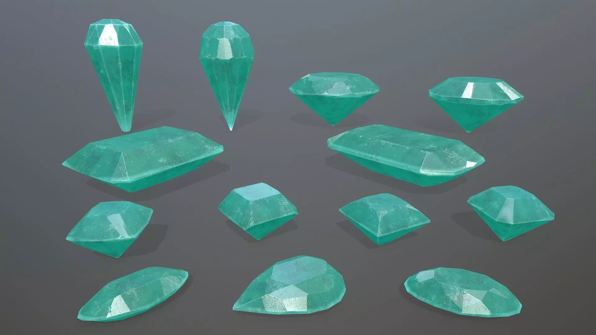 Gem Set emeralds in shapes and sizes Low-poly 3D model_0