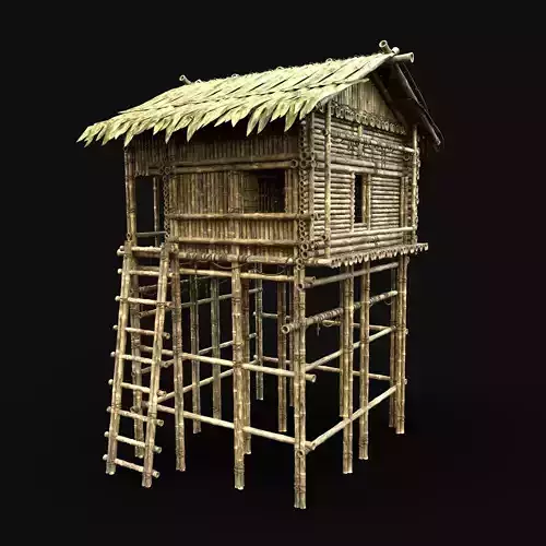 BAMBOO HOUSE JUNGLE WATCHTOWER HUT SURVIVAL CASTAWAY CABIN AAA Low-poly 3D model