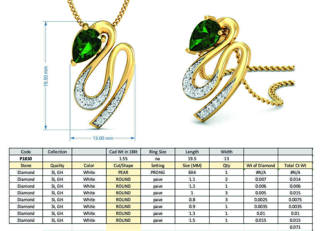 Pear Diamond Pendant 3dm STL FBX OBJ Render Details 3D print model_3