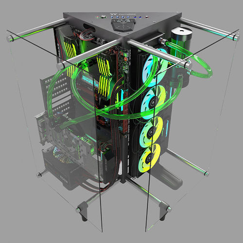 Thermaltake Core P90 Custom Watercooling PC Build 3D model_3