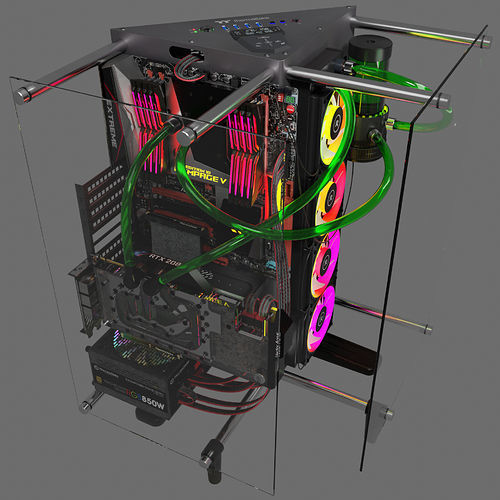 Thermaltake Core P90 Custom Watercooling PC Build 3D model_1
