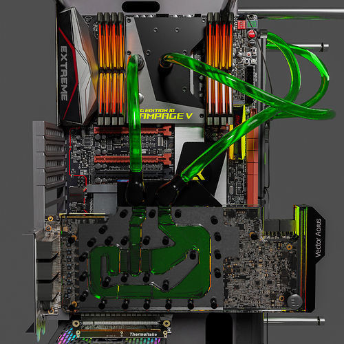 Thermaltake Core P90 Custom Watercooling PC Build 3D model_9