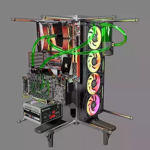 Thermaltake Core P90 Custom Watercooling PC Build 3D model
