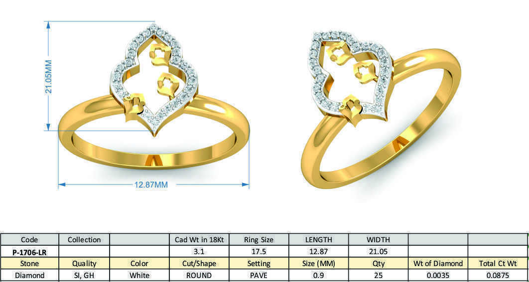 Ring 3dm STL FBX OBJ Render Details gold with diamonds in center 3D print model_3