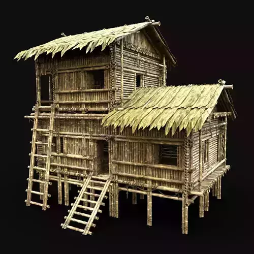 BAMBOO HOUSE JUNGLE WATCHTOWER AAA HUT SURVIVAL CASTAWAY CABIN Low-poly 3D model