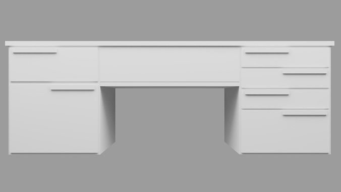 Contemporary Wood Office Desk Interior Furniture Table Drawers 3D model ...
