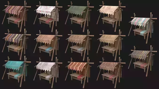 Market Stalls Tent Pack Low-poly 3D model