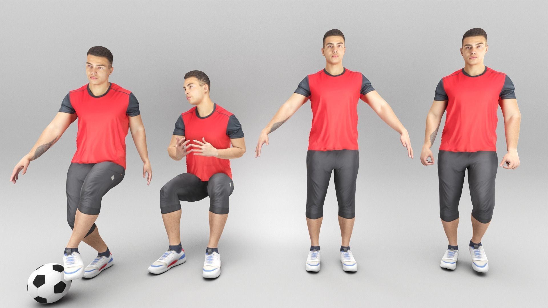 Animated young man playing football 365 Low-poly 3D model_4