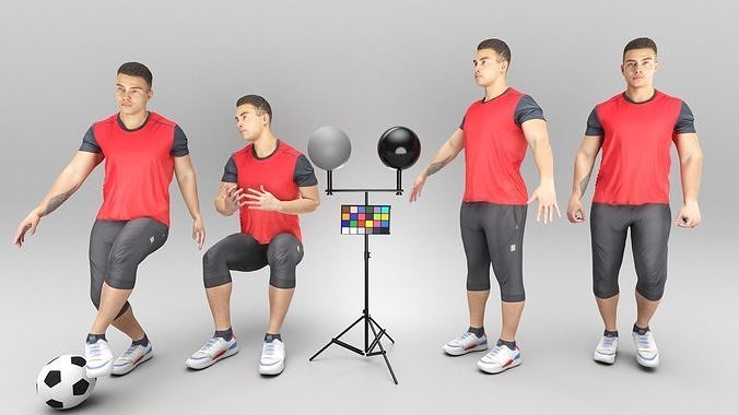Animated young man playing football 365 Low-poly 3D model