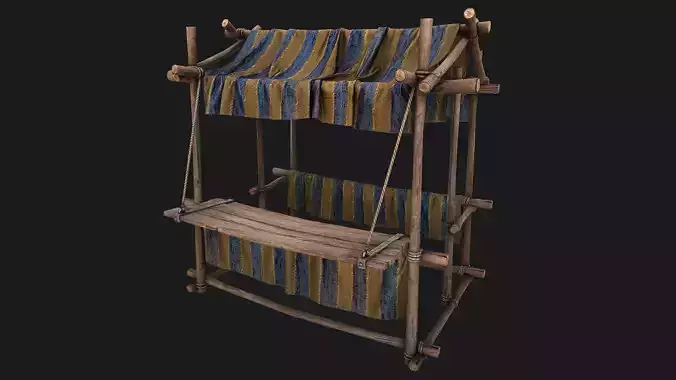 Medieval Market Stall Blue  Low-poly 3D model