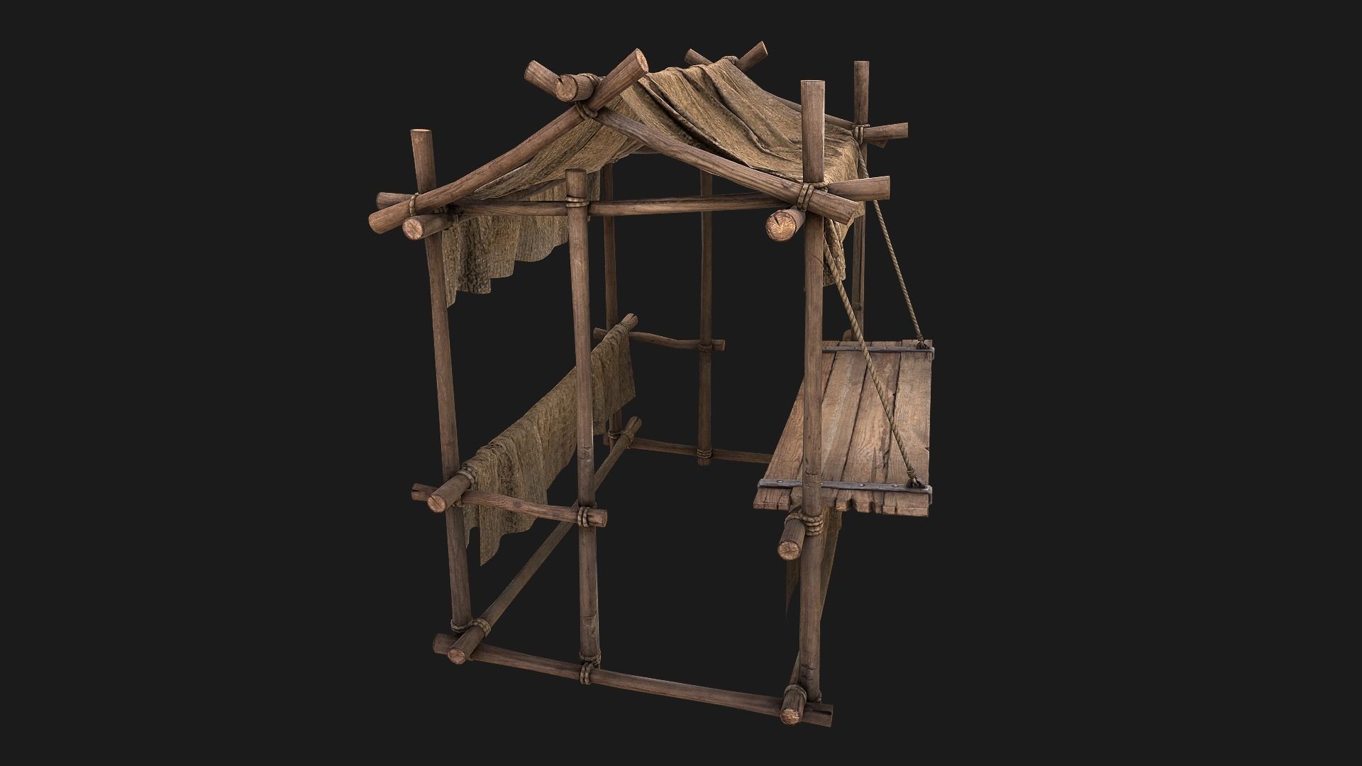 Street Stalls Brown Low-poly 3D model_5