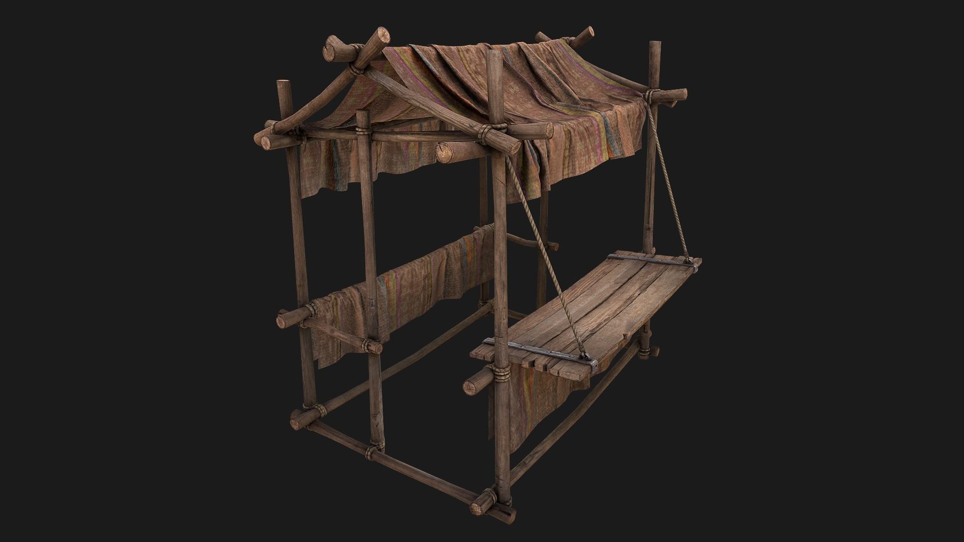 Medieval Market Stall Brown Low-poly 3D model_6